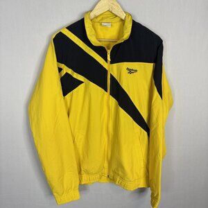 Reebok Classic Men M Jacket Yellow Black Colorblock Windbreaker Pull Tag